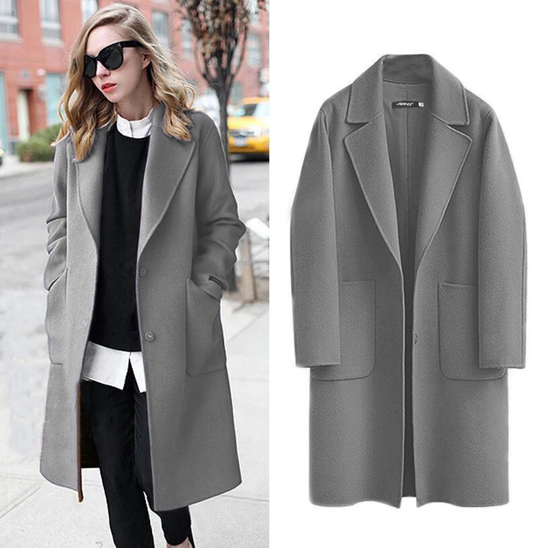 Autumn Coat Women Woolen Coat Casual Plus Size Long Sleeve Thick Jackets Female Vintage Loose Warm Wool Coat Casaco Feminino