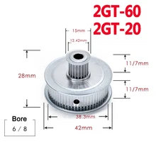 1 шт. GT2 60/20 прямозубая Шестерня двойное круглоголовое синхронное колесо для 3D-принтера ширина деталей 7 мм 11 мм диаметр 6 мм 8 мм