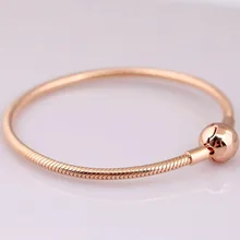 Браслет-змейка из розового золота с плавными шариками и застежкой, браслет, подходит для женщин, бусины из стерлингового серебра 925, шарм, сделай сам, европейские ювелирные изделия