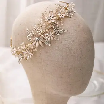 

Flower Leaf Headbands Headpieces Crystal Pearl Hairbands Headdress Women Headwear Brides Wedding Hair Accessories Bridal Jewelry