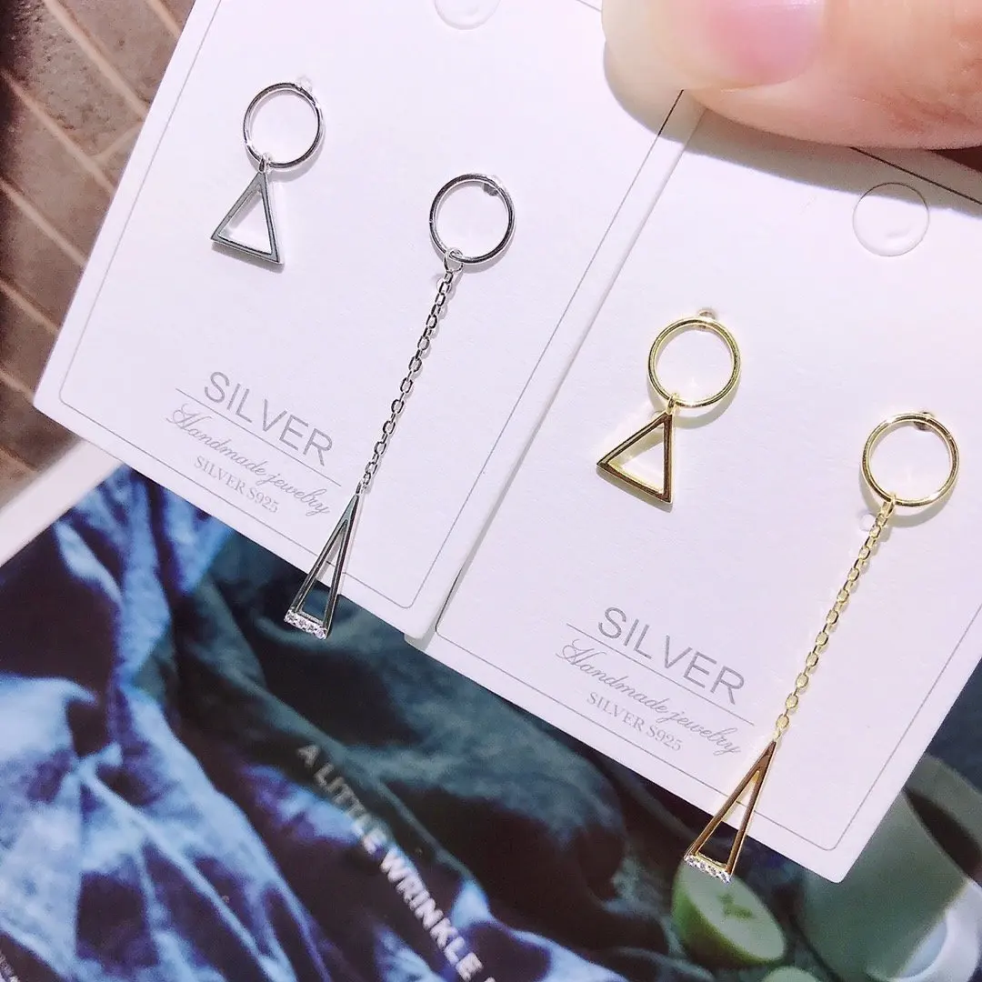 

Real 925 Sterling Silver Fantasy Tassel Dangle Earrings Women Refinement Drop Earrings Circle Amazing Triangle Mosaic Zirconia