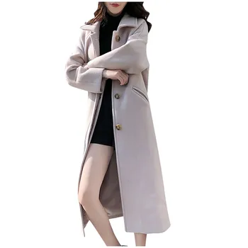 

2019 Winter Warm Women Woolen Coat Trench CasualButton Overcoat Outwear Windproof Overcoats abrigos mujer invierno 2019