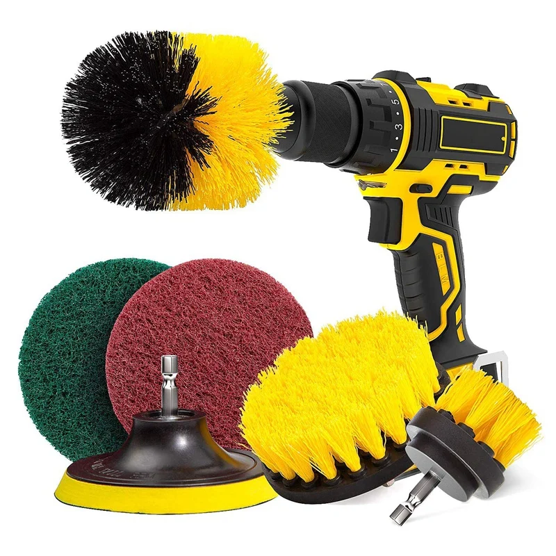 

EASY-Drill Brush & Scrub Pads, Power Drill Scrub Brush Attachments with Drill Bit Extender for Grout, Tiles, Sinks, Bathtub, Bat