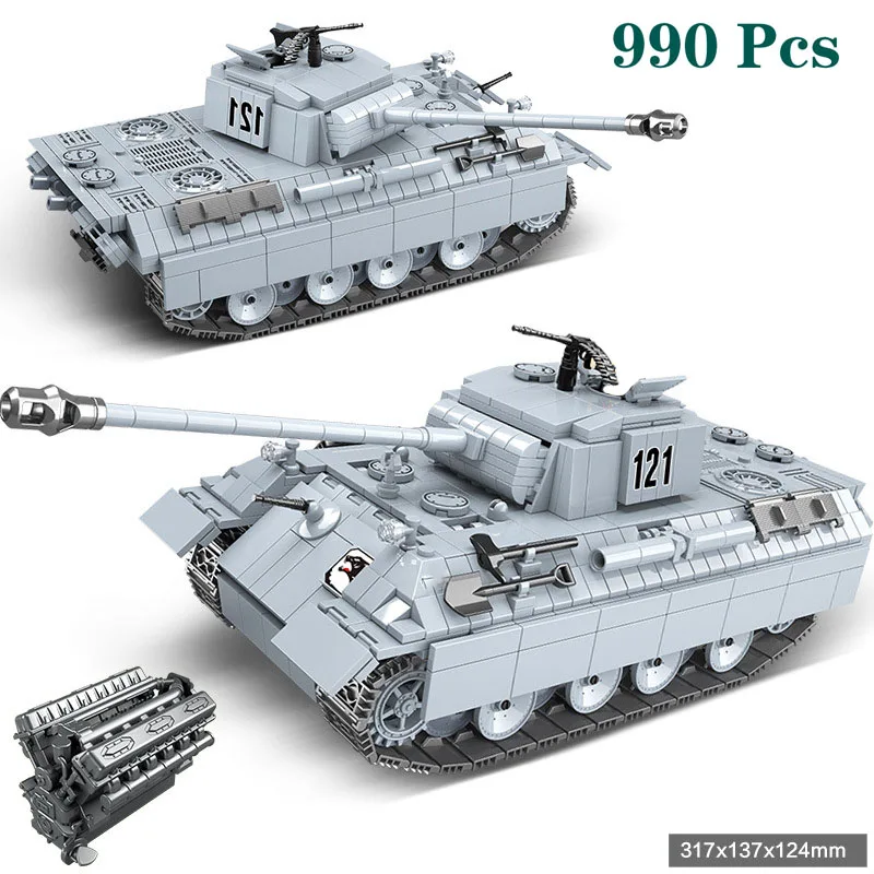 

Military Series World War WW2 Panzerkampfwagen VI Ausf. E Tiger I US M4 Sherman Medium Tank Building Blocks Toy For Gifts