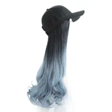 Модная женская бейсбольная шляпа с длинной большой волнистой высокой температуры волокна парик 40JF