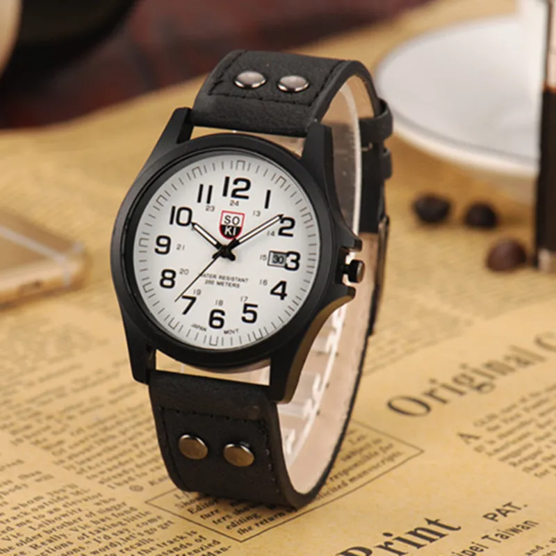 

AliExpress Hot Selling MEN'S Watch Brand Leather Belt Calendar Army Style Watch Students Sports Watch Quartz Watch Supply of Goo