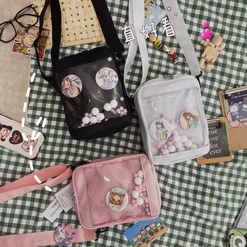 

Lovely Japanese Lolita Transparent Badge Doll Small Itabag Shoulder Bag Anime Girl Cosplay Uniform Canvas Messenger Bag Handbag