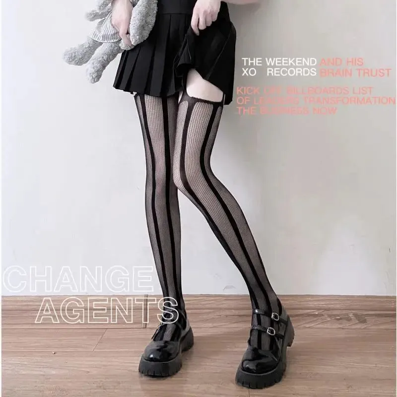 Japanese Harajuku Hollow Out Fishnet Body Stockings Women Fashion Black Gothic Pantyhose Cosplay Costume Anime Lolita Tights fishnet stockings