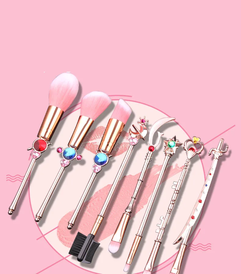Sailor Moon кисти для макияжа металлическая ручка для основы, пудры, румян Smudge Shader многофункциональный инструмент для чистки кисти