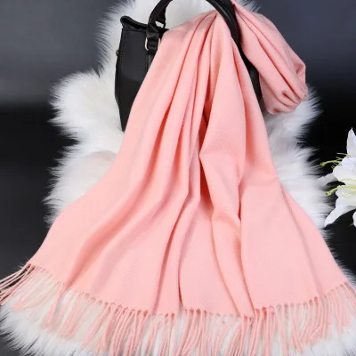 Brands Warm Cashmere Scarf Female Thick Soft Winter Poncho Brown Long Shawl Plaid Wrap For Women Tassel Stoles Lady Wool Scarfs - Цвет: Coral Pink