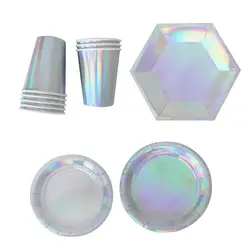 Радужные шестигранные бумажные тарелки стаканчики радужные градиентные наборы посуды для свадьбы или «нулевого дня рождения» вечерние