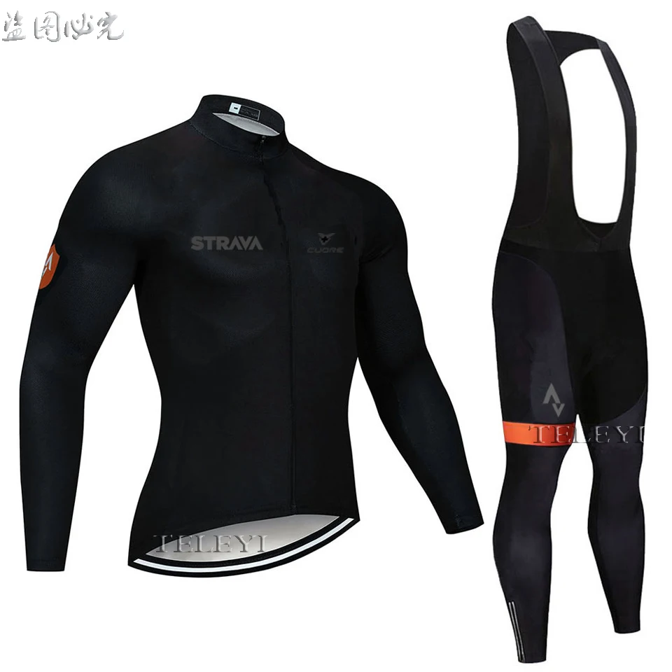 Осень, командная велосипедная майка STRAVA 9D, комплект с нагрудником, MTB униформа, одежда для велосипеда, быстросохнущая велосипедная одежда, мужская длинная одежда для велоспорта