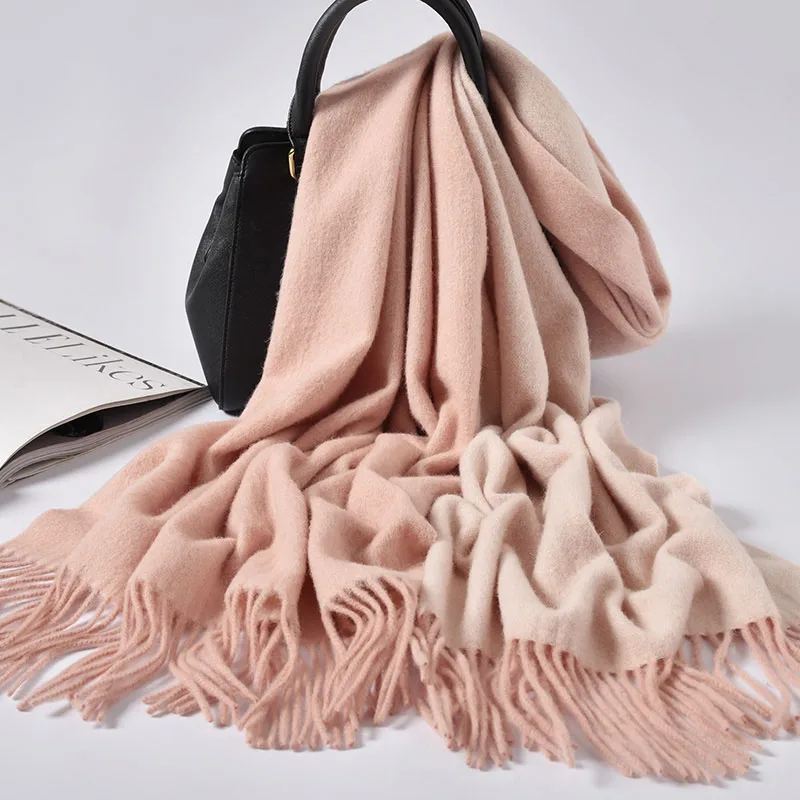 

Women 100% Pure Wool Scarf Pink Two-sided Available 2019 Brand Warm Shawls and Wraps for Ladies Solid Warps Winter Wool Scarves