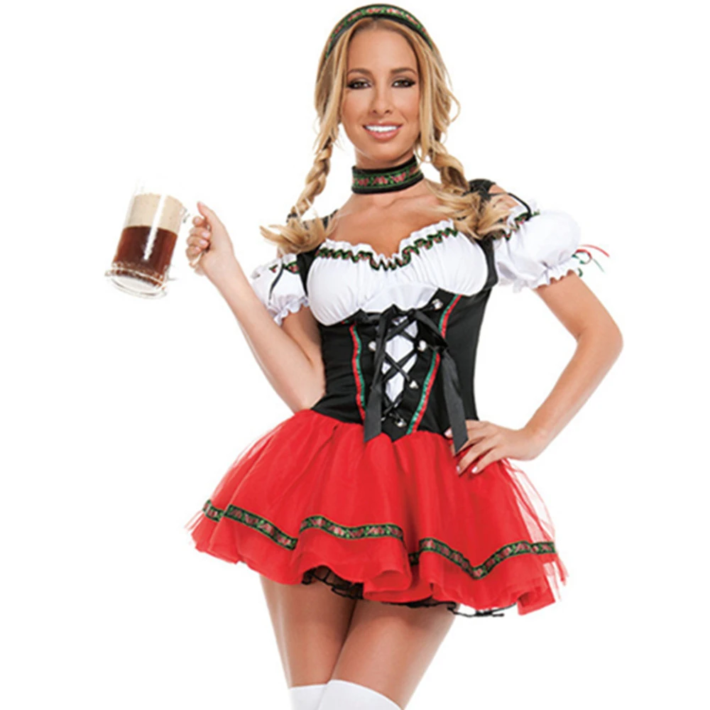 Shopessa Womens Oktoberfest Costume Halloween Beer Maid Costumes Velvet Lace Up Dress Walmart