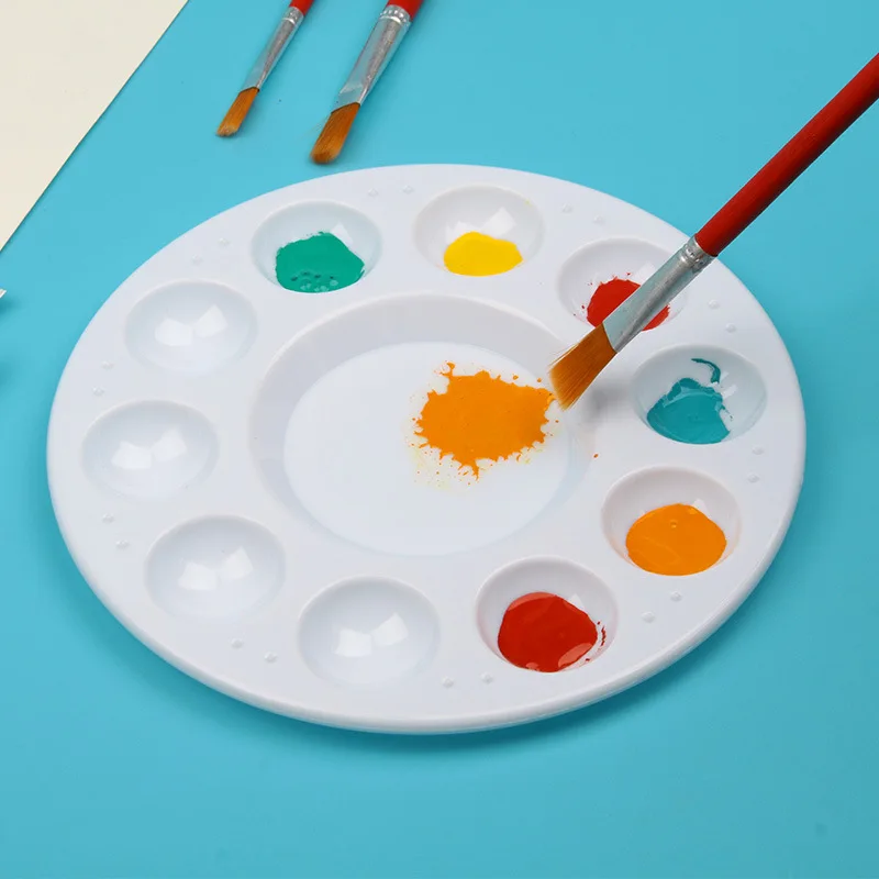 10-hole plastic round art painting palette white thickening Easy to clean non-stick plate simple coloring supplies for children color palette
