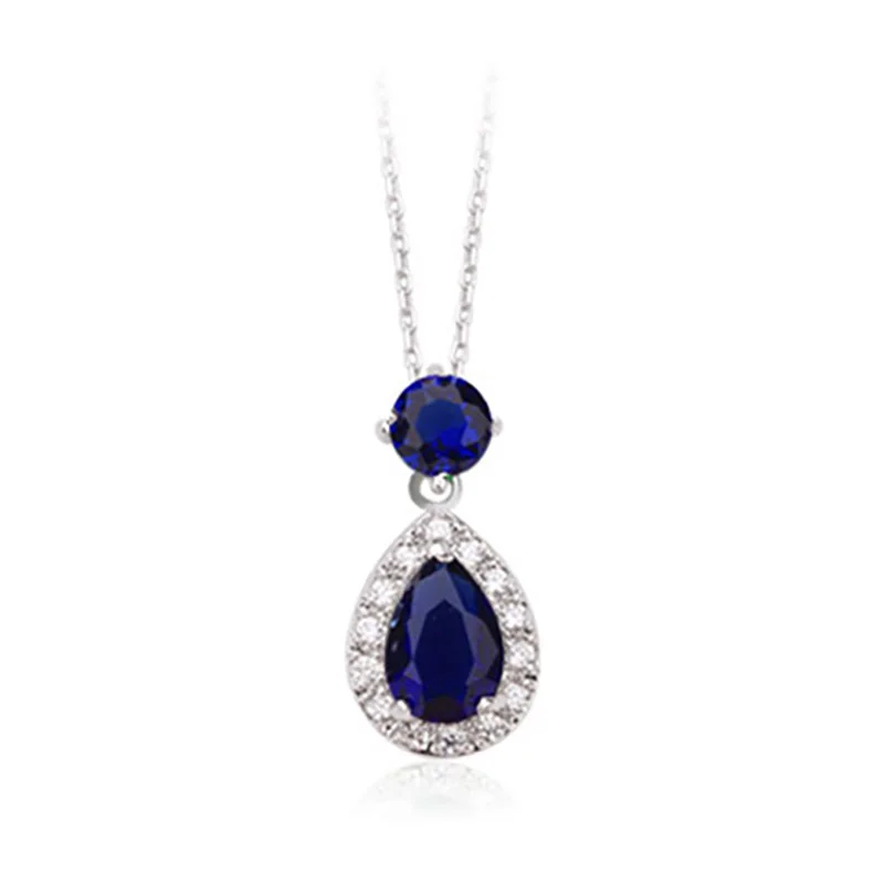 Целлюлозное серебро 925 ювелирные изделия в форме капли воды драгоценные камни ожерелье для женщин изумруд сапфир цитрин порошок Кристалл Вечерние свидания - Цвет камня: blue