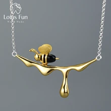 Lotus Fun 18 К Золотая Пчела и капель подвеска "Мед" ожерелье Настоящее 925 пробы серебро ручной работы дизайнерские ювелирные изделия для женщин