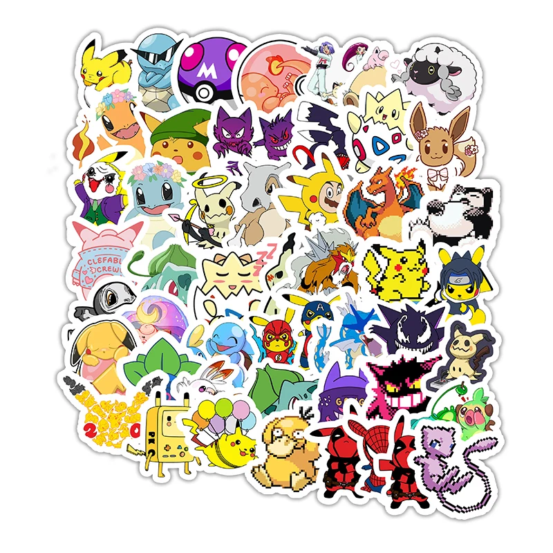 

50pcs Cute Anime Cartoon Stickers Pikachu Monster Brinquedos Anime Snowboard Laptop Luggage Car Pegatina Gifts For Kids F5