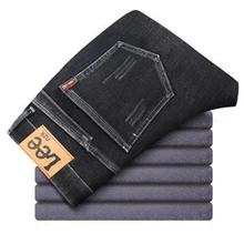 Pantalones vaqueros ajustados y cálidos para hombre, Jeans de negocios a la moda, gruesos, elásticos de lana, color negro y azul, invierno, 2021