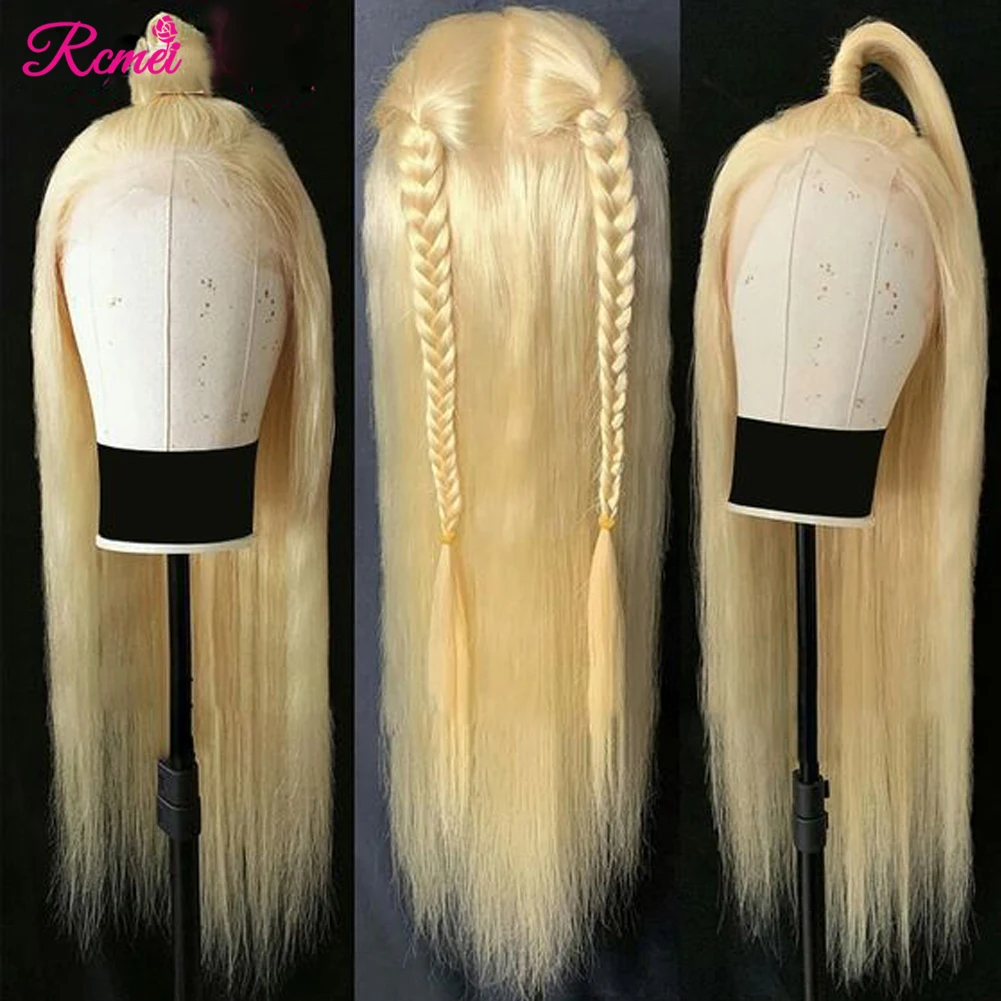 Tanie Rcmei 13x4 Glueless 613 miód blond koronkowa peruka na przód brazylijski prosto koronki przodu włosów ludzkich peruk wstępnie oskubane koronki Remy peruka 150%