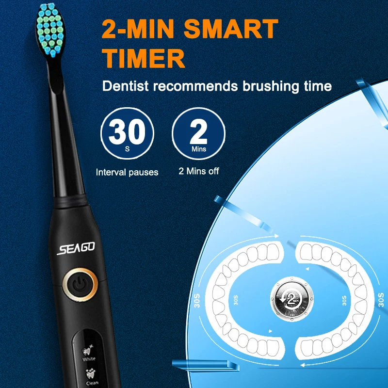 Seago SG507B Sonic Electric Toothbrush Adult Timer Brush USB Rechargeable Electronic Tooth Brush Heads Replacement Holder Gift Electric Toothbrush