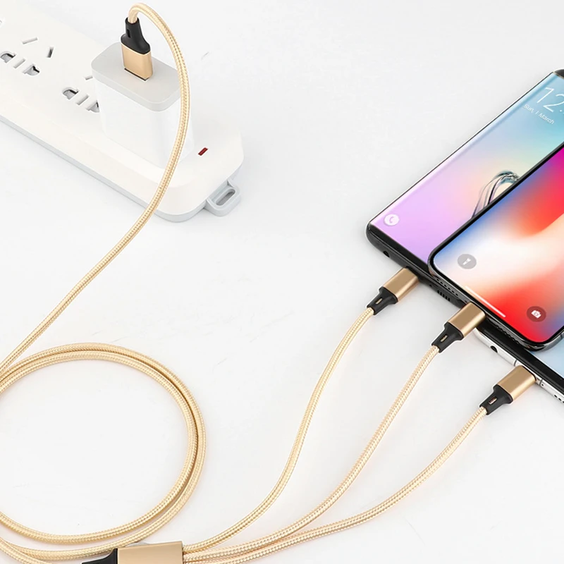 Кабель для передачи данных с нейлоновой оплеткой от одного до трех для iOS Android type-c, три в одном, устойчивые к обмотке кабели для быстрой зарядки мобильных телефонов