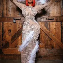 Полный кристаллы серебра бахромой вечерние платье леди Вечеринка пикантные длинное платье для выпускного День Рождения Праздновать блестящими камнями платья