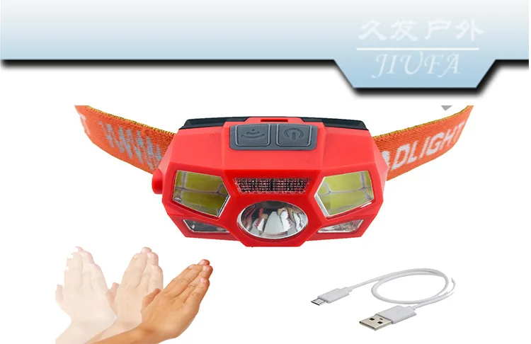 New Sensing Headlights 4 led usb Charging Major Headlamp LED Waterproof Infrared Headlamp Fishing Lights Plastic Headlights