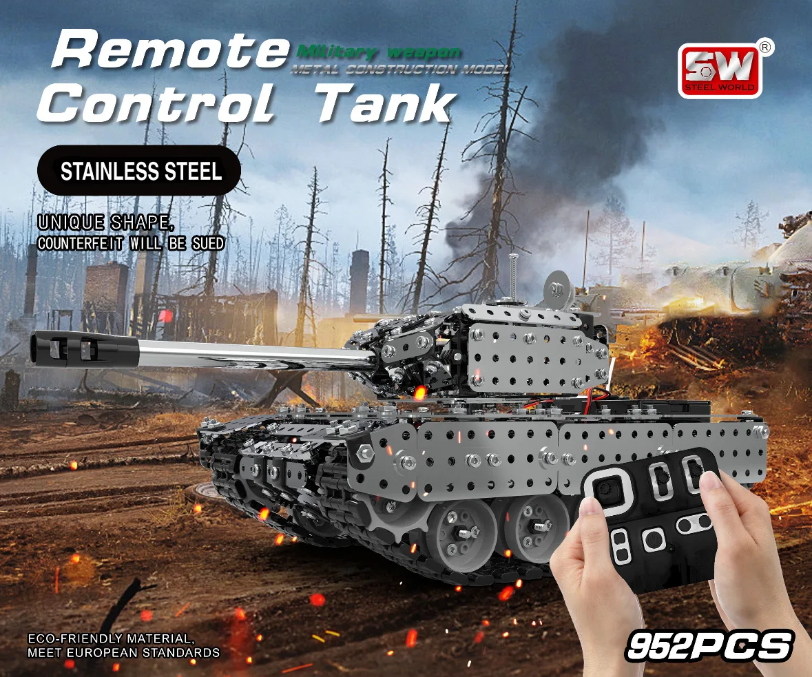 

SW (RC) 006 Stainless Steel Assembled Remote Control Tank 952PCS Wireless Remote Control Military Model Toy