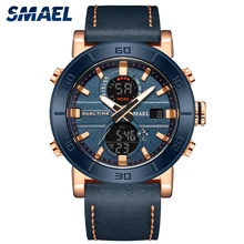 Smael модные часы для мужчин водонепроницаемый 3bar верхней марки роскошный двойной дисплей сплава случае творческой цифровой кожаные часы sl6010