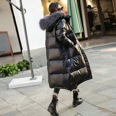 Новое зимнее пальто женское 90% белое пуховое пальто Женская куртка-пуховик с воротником из натурального меха енота женская теплая парка 20190831 YY1600 - Цвет: Black-Grey Real Fur