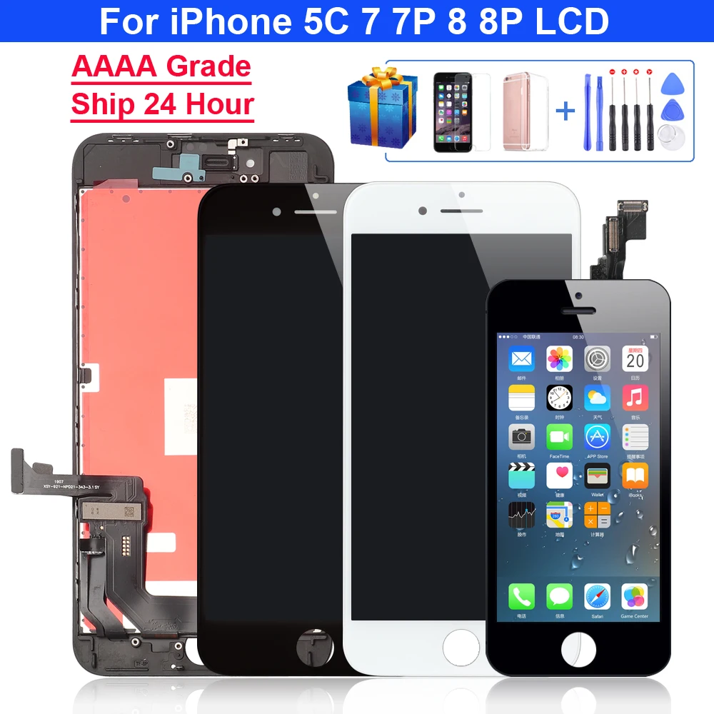 

AAA+++LCD Display For iPhone 5C 7 8 7P 8 Plus Touch Screen Replacement For iPhone 5C No Dead Pixel+Tempered Glass+Tools+TPU