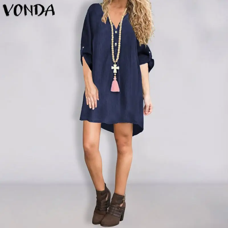 VONDA/летнее платье, женский сарафан, сексуальные вечерние мини-платья,, женское повседневное свободное платье с рукавом 3/4, Пляжное Платье, большие размеры