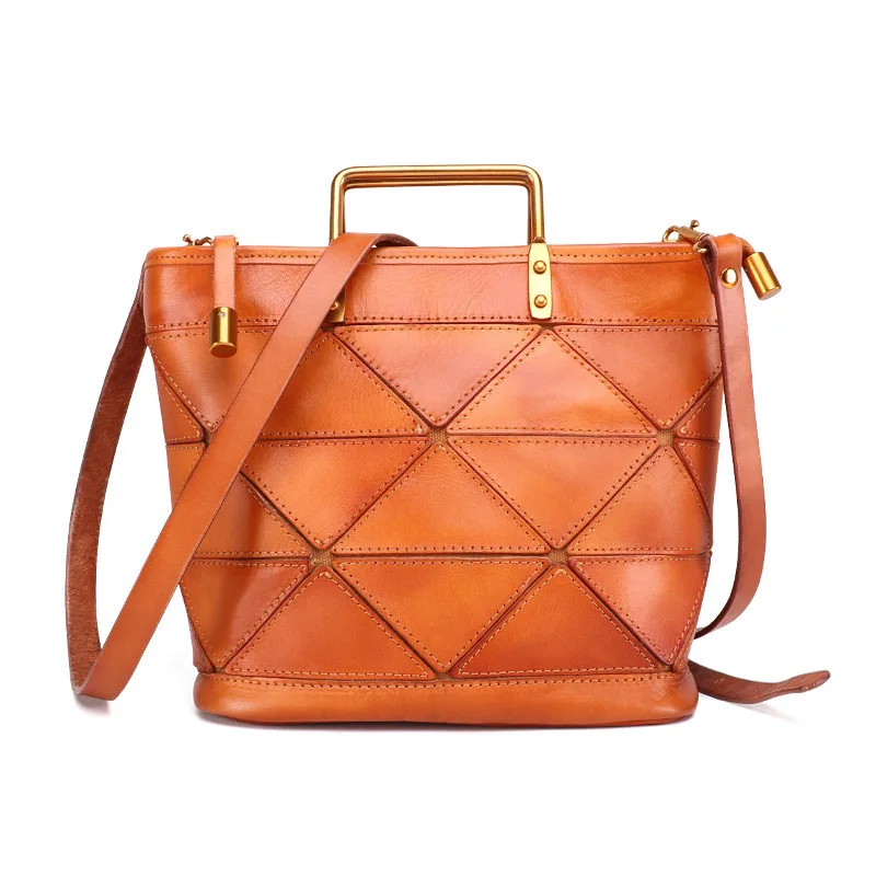 

Head Layer Cowhide Inclined Shoulder Bag Lady Literary Leather Handbags Retro Tanned Skin Graft Single Shoulder Bag Luxury Hand