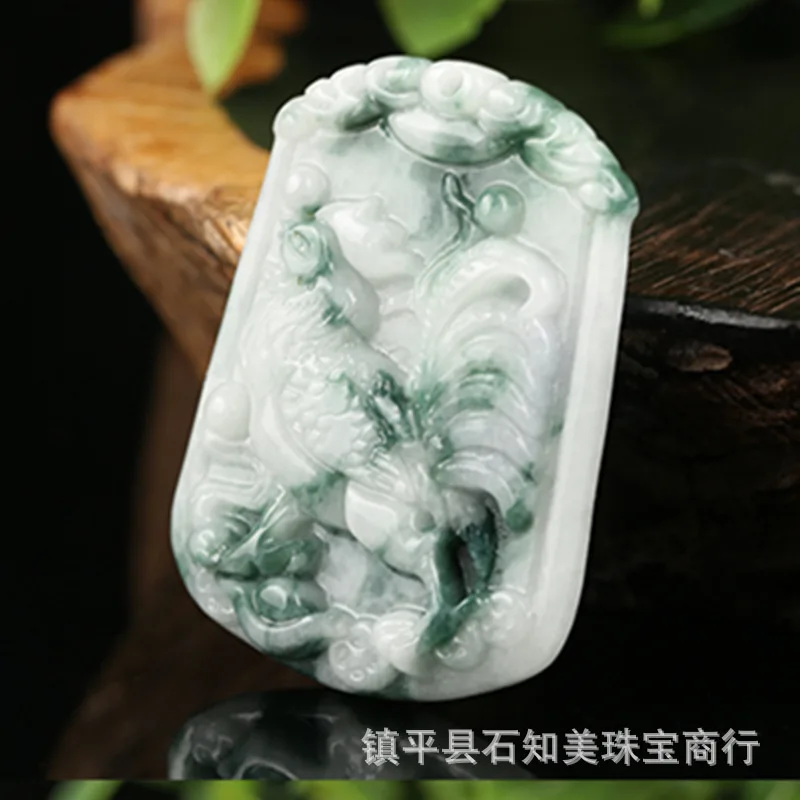 chicken Natural Emerald Chinese Zodiac Pendant Necklace Charm Jewellery Fashion Accessories Hand-Carved Man Woman Amulet Gifts Free rope - Цвет камня: chicken