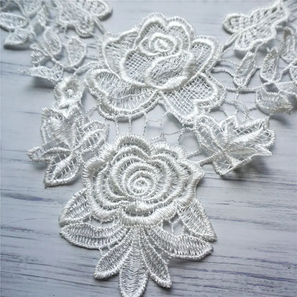 Description Picture 4 of itemBronze White Black Red Embroidered Gown Appliques Lace Fabric Trims Collar Mesh Sew On Patches For Wedding Decoration Dress DIY