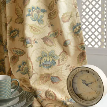 

New Chinese Curtains for Living Dining Room Bedroom Cotton and Linen Printed Fabric Curtain Tulle Retro American Country Curtain