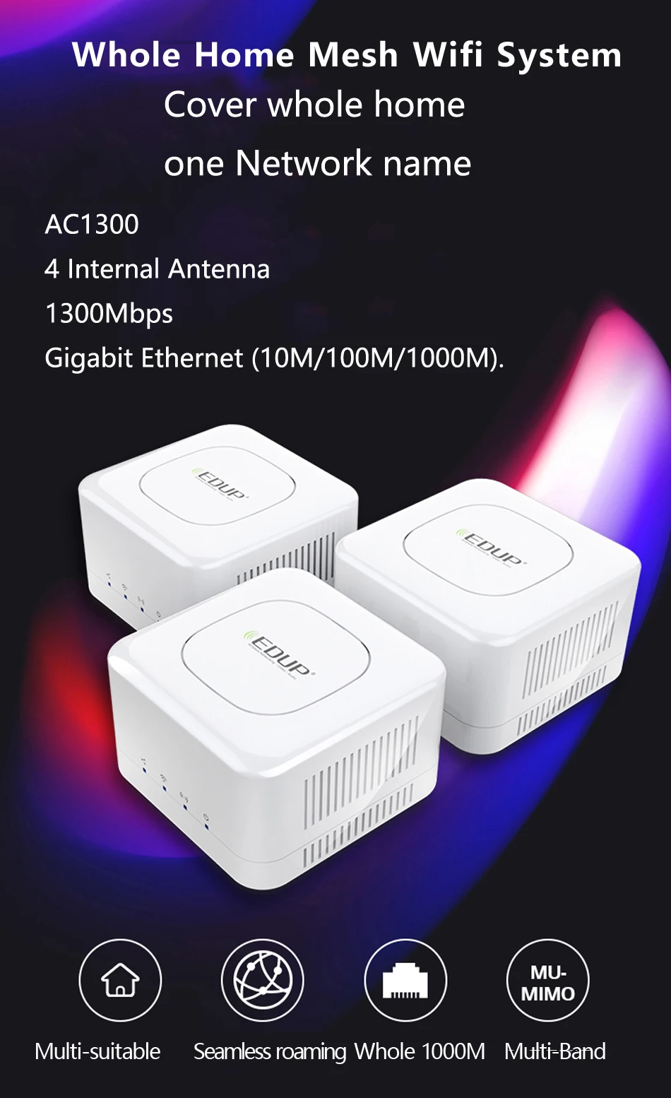 Wi-fi de Malha para Toda a Casa Amplificadores de Sinal para Casa Edup-roteador Alta Velocidade 2 Núcleos Cpu 512mb Gigabit 4 Inteligente 2.4 & 5ghz 2 Roteadores sem fio