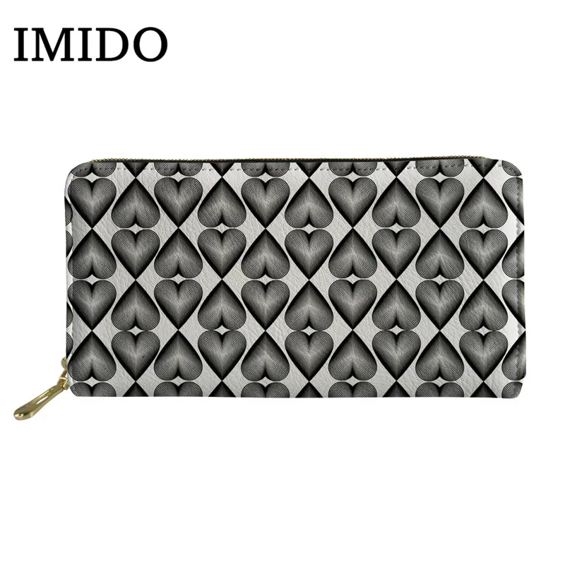 

IMIDO 3D Black and White Striped Texture Printing Pattern Capacity Functional Phone Pocket Long Wallets Design Purse Women 2019