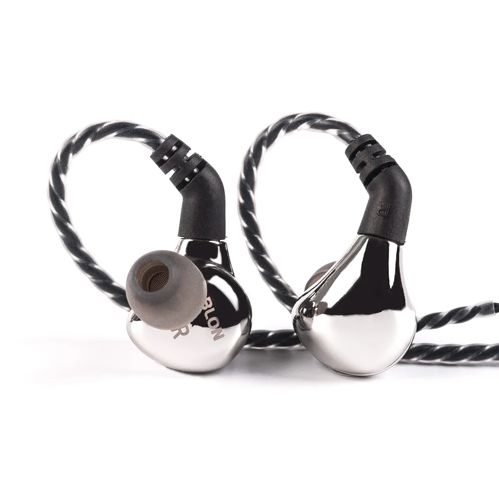 Linsoul BLON BL-03 HiFi 10mm Carbon-Membran dynamischer Treiber In-Ear Kopfhörer mit 0,78mm 2pol ohne Mic, Silber abnehmbarem Kabel 
