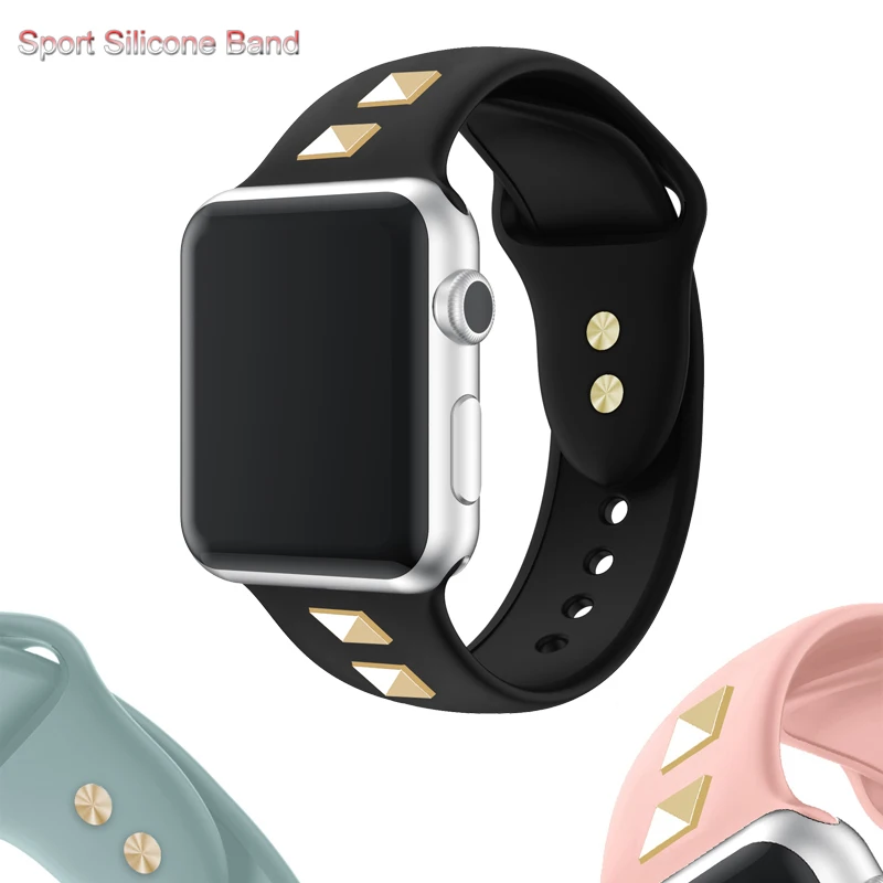 Дизайн, роскошные заклепки Стиль ремешок для наручных часов Apple Watch, версии Series4, версия 1, 2, 3, Ремешок Браслет Для мужчин/Для женщин силиконовый ремешок 40/44/38 мм/42 мм