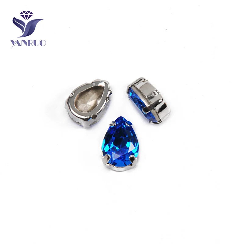 YANRUO 4320 Drop Capri Blue Sew On Drop Rhinestones Pointback DIY Craft Gmes Drolet Crystals Wedding Dress - Цвет: With Silver Claw