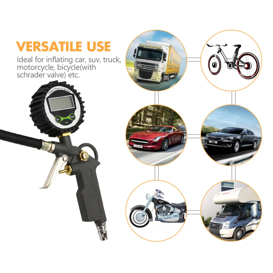 250PSI ВОЗДУШНЫЙ патрон цифровой Воздушный шиномонтажный насос с манометром ЖК-дисплей светодиодный автомобильный измеритель глубины протектора шин контроль за инфляцией