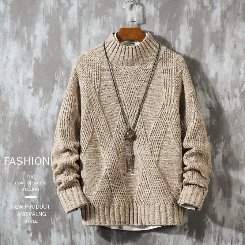 

Men Sweater Fashion Half Turtle Neck Knit Pullover Long Sleeve Pull Homme Plus Size 5XL 4XL M Khahi Grey Xmas Sweaters