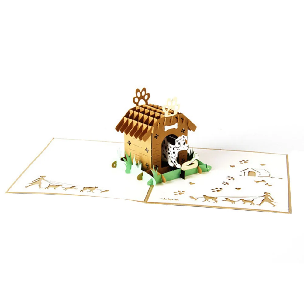  3pcs 3D Pops Up Card Dog House Birthday Card Pet Home Greeting Cards Party Invitation Greeting Card - 4.00029E+12