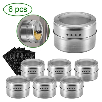 

6PCS Magnetic Spice Jar Stickers Salt Holder Box Shaker For Spices Cans Container Pepper Spray Kitchen Seasoning Powder Storage