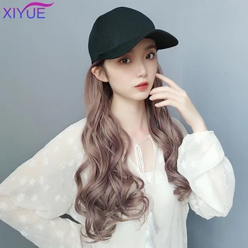 

XIYUE Long Synthetic Embroidered Baseball Cap Hair Wig Natural Black Brown Straight Wigs Naturally Connect Hat Wig Adjustable