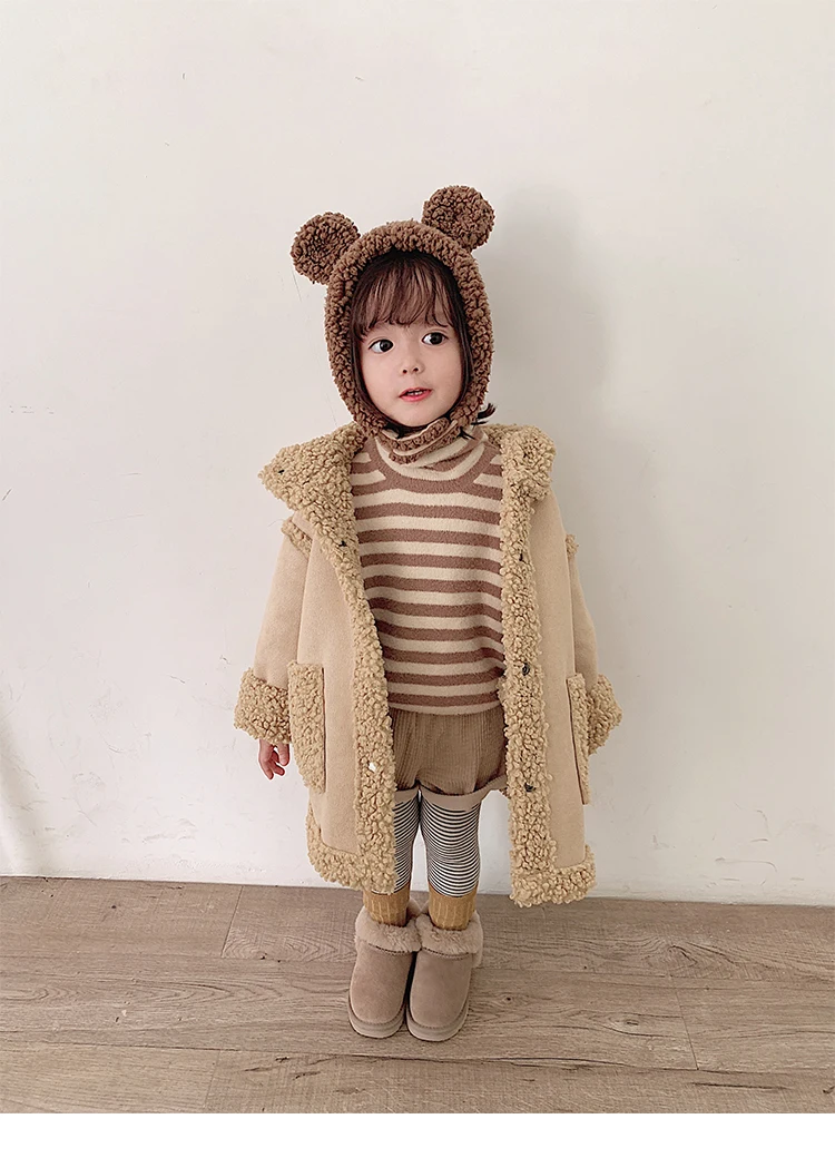 Winter new fashion baby girls hooded thicking warm Cotton padded coat Children Fur on Both Sides wear Outerwear