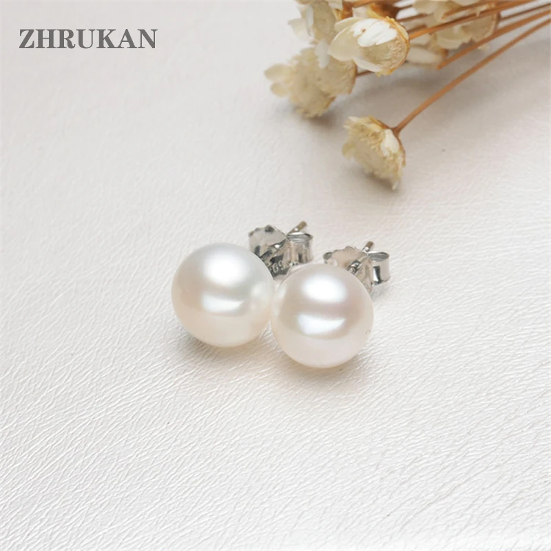 Silver Pearl Stud Earrings 8-9mm AAAA Natural Freshwater Pearls 925 Sterling Silver Pearl Earrings For Women Jewelry Gift