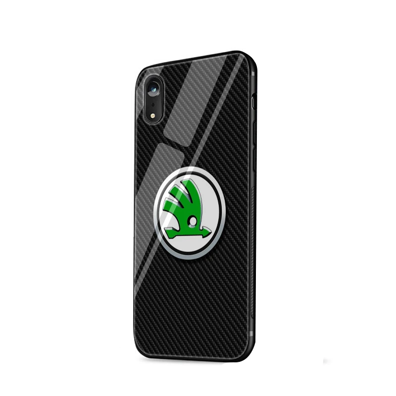 Стеклянный Чехол для мобильного телефона iPhone 5 5S SE 6 6s 7 8 Plus iPhone 11 Pro XR X XS максимальный чехол для автомобиля Skoda Logo Bag Shell